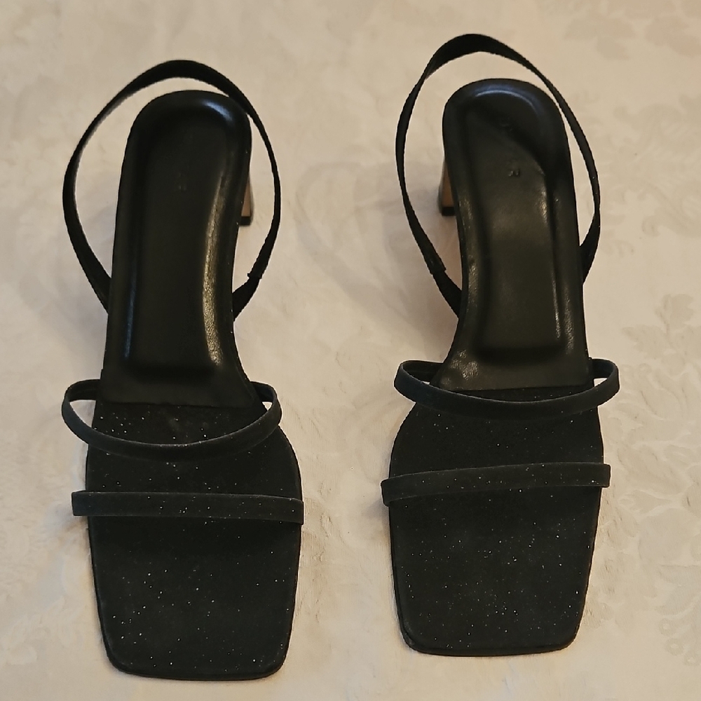 BY FAR Black Strappy Shimmery Square Toe Sandals.  Women's Size 8